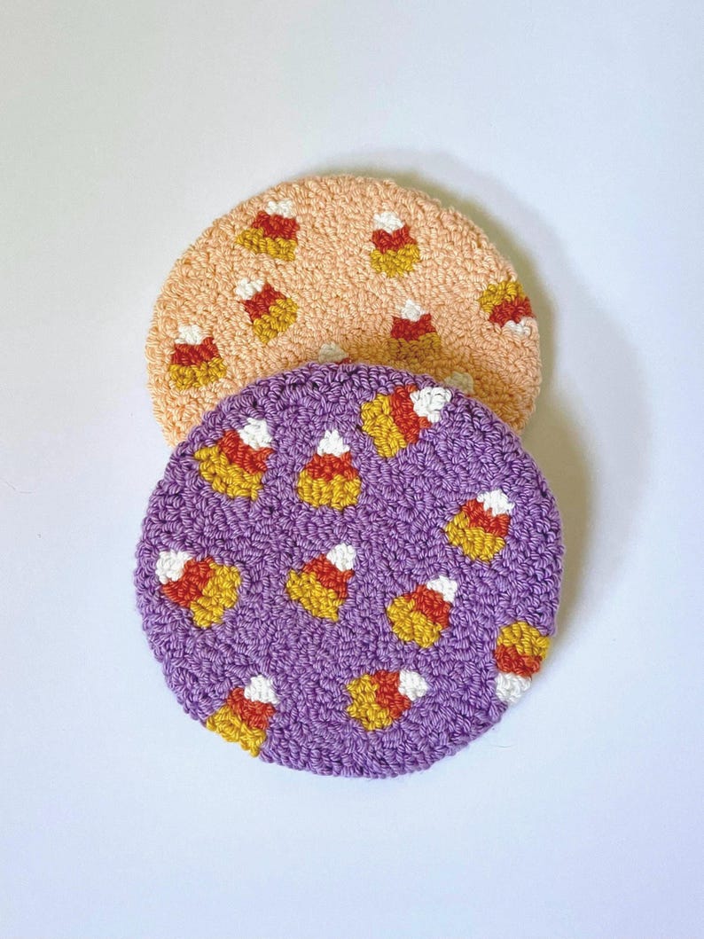 Candy Corn Mug Rug | Punch Needle Coaster | Halloween Decor