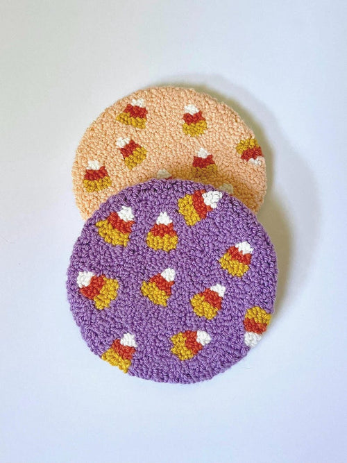 Candy Corn Mug Rug | Punch Needle Coaster | Halloween Decor