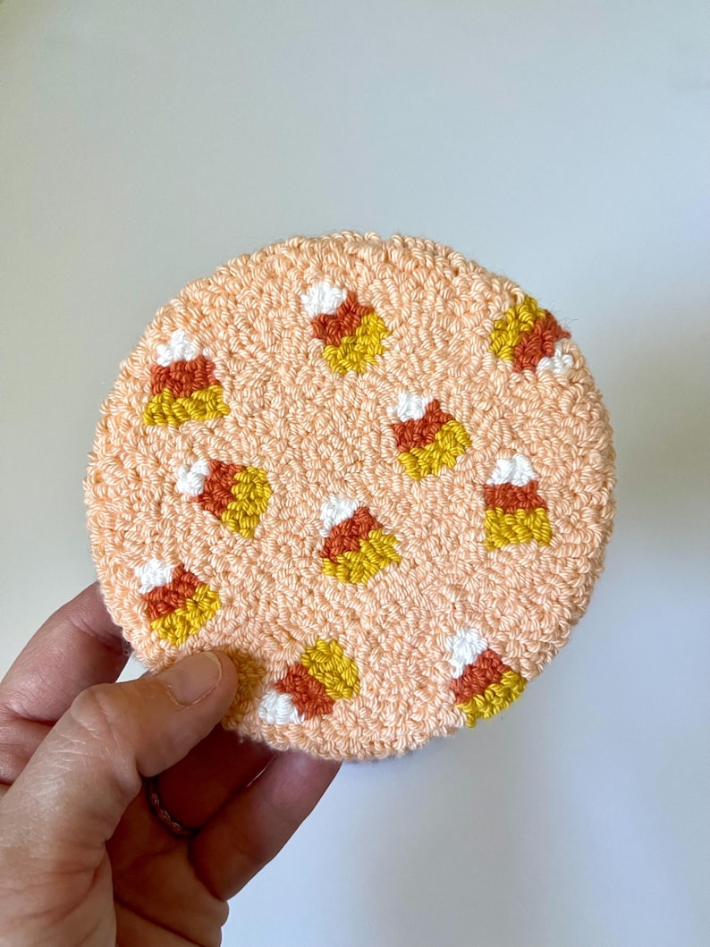 Candy Corn Mug Rug | Punch Needle Coaster | Halloween Decor