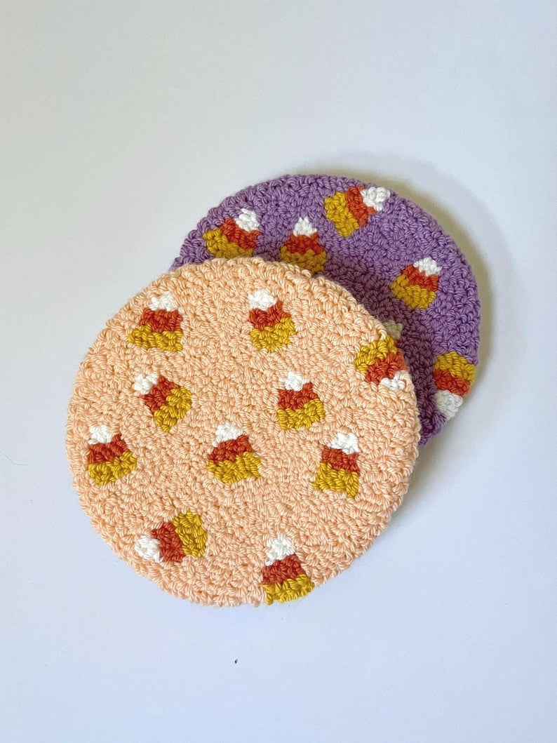 Candy Corn Mug Rug | Punch Needle Coaster | Halloween Decor