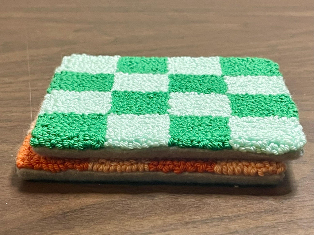Punch Needle Checkered Mug Rug: Cotton Yarn Coaster