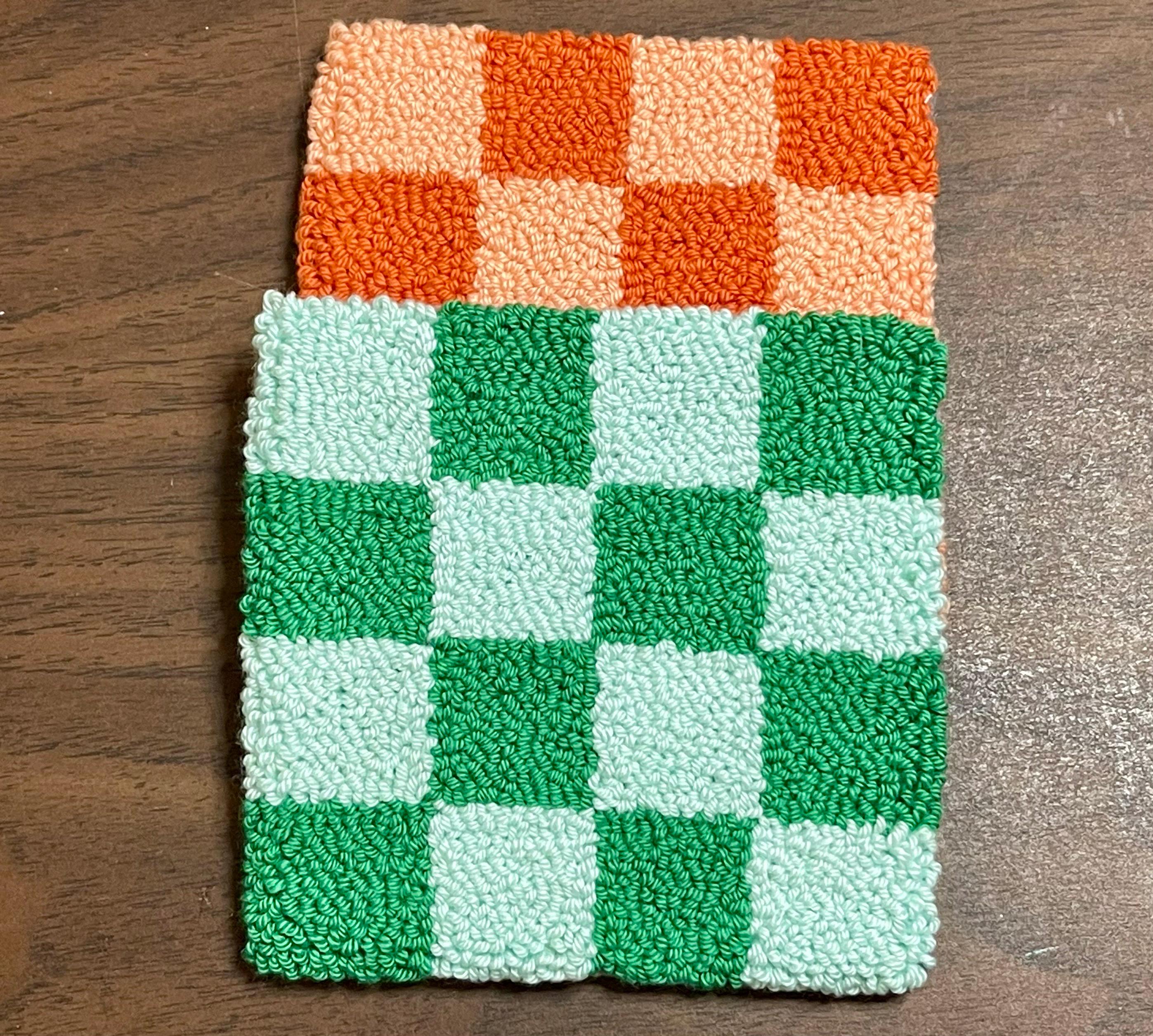 Punch Needle Checkered Mug Rug: Cotton Yarn Coaster