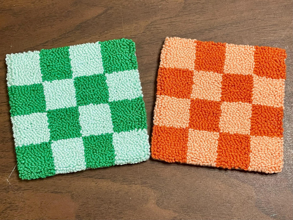 Punch Needle Checkered Mug Rug: Cotton Yarn Coaster