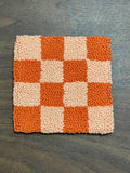 Punch Needle Checkered Mug Rug: Cotton Yarn Coaster