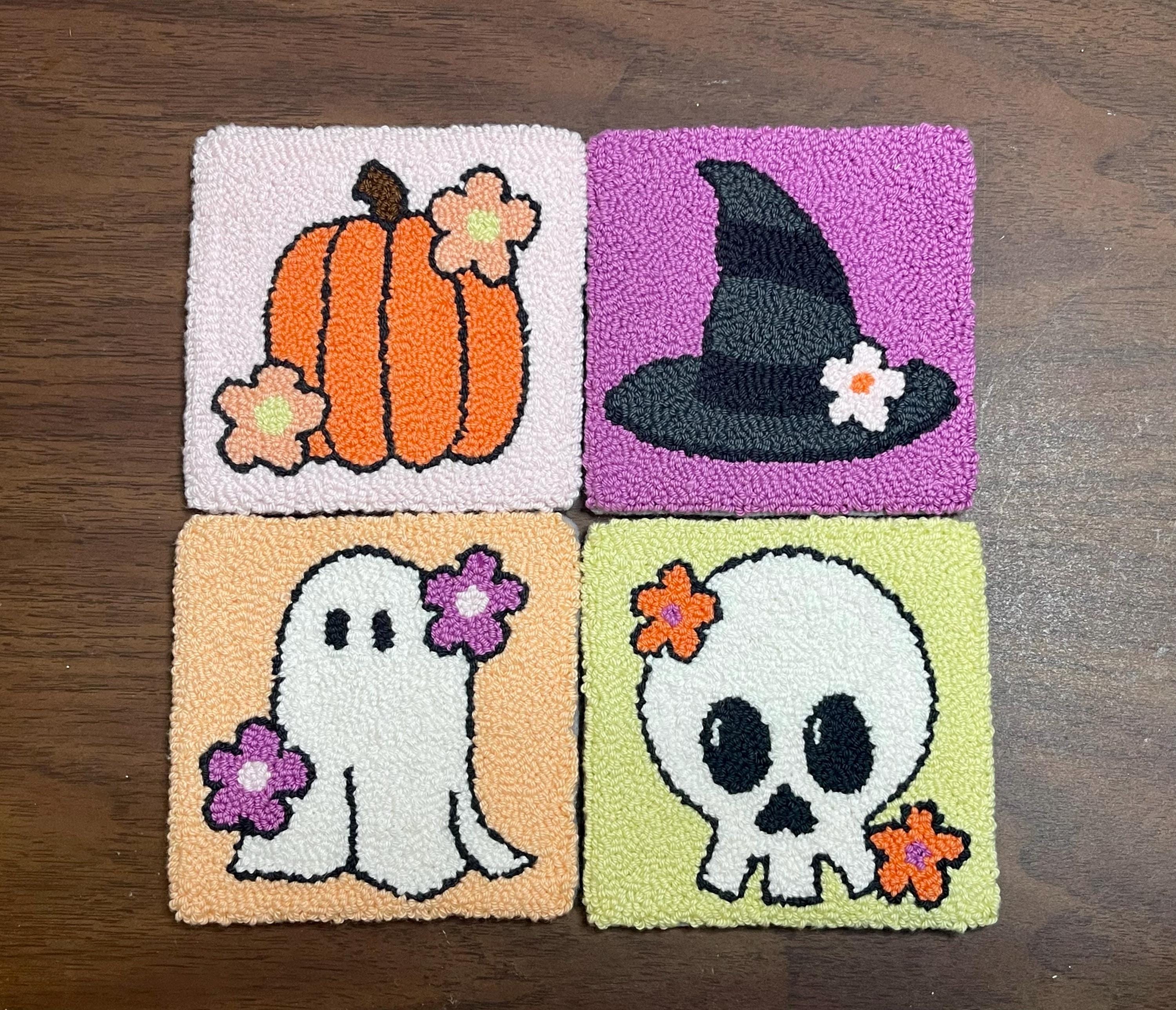 Halloween Mug Rug | Punch Needle Coaster | Halloween Decor | Ghost | Pumpkin | Skull | Witch Hat