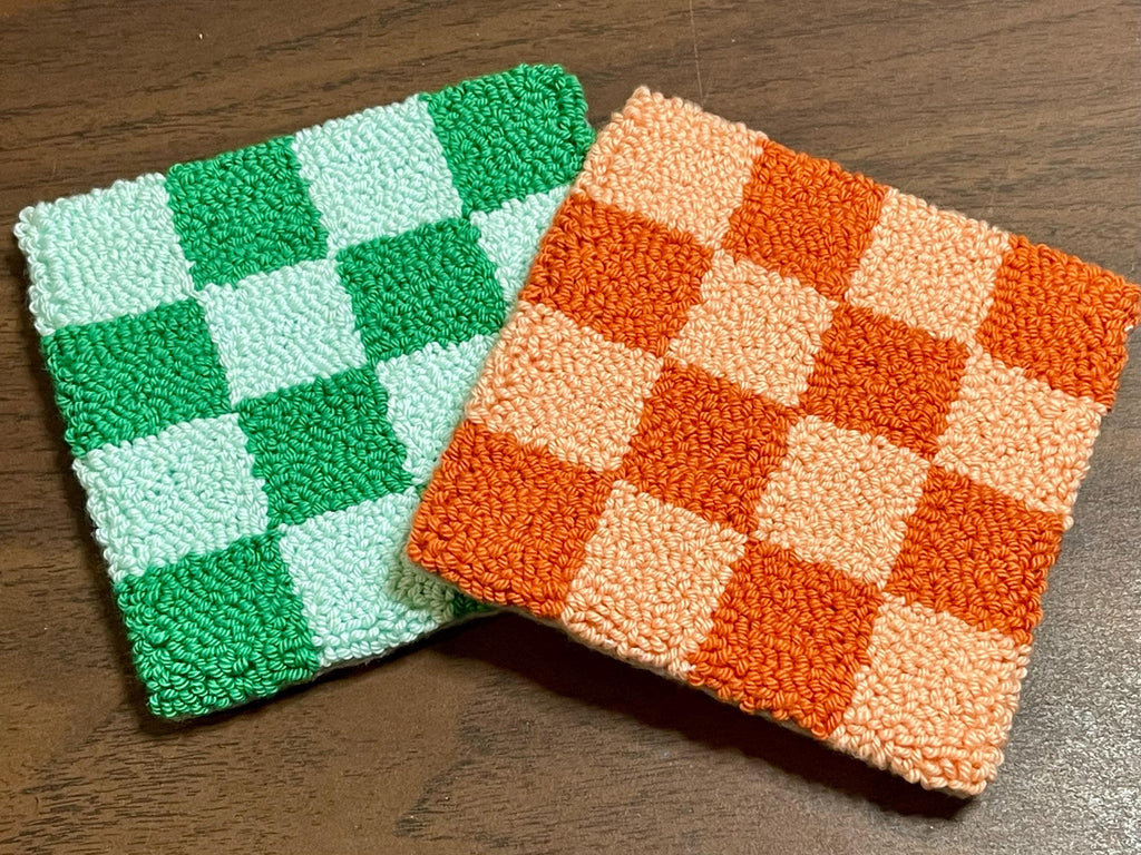 Punch Needle Checkered Mug Rug: Cotton Yarn Coaster