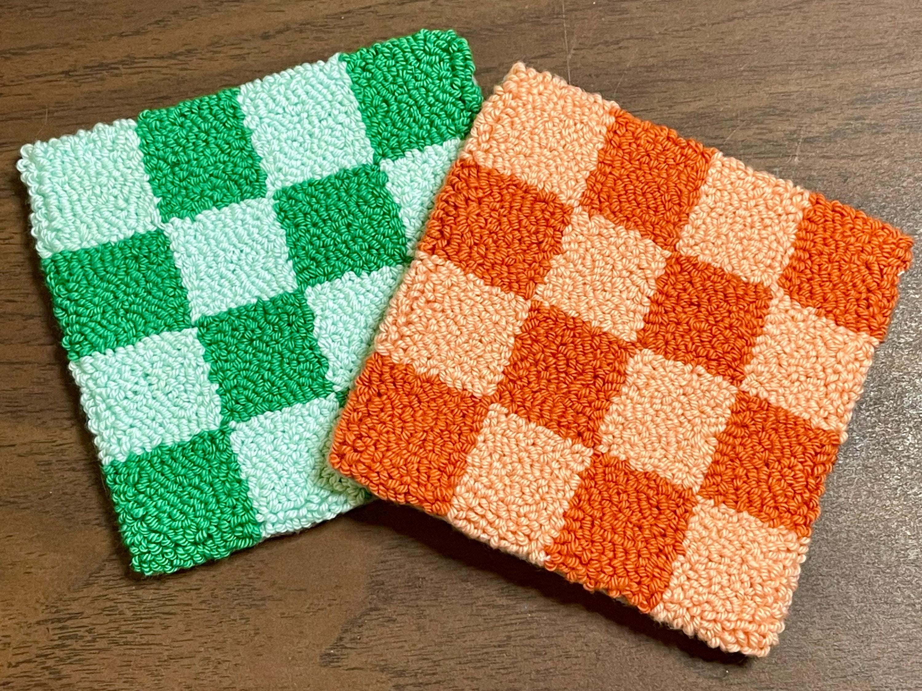Punch Needle Checkered Mug Rug: Cotton Yarn Coaster